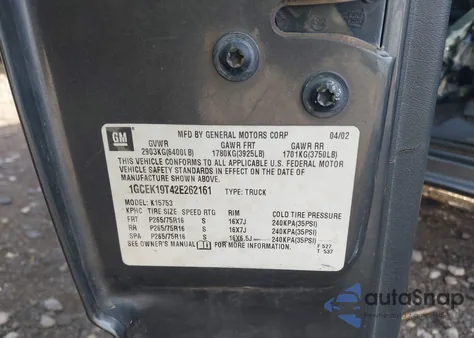 2002 Chevrolet Silverado 1500 Ls z USA, uszkodzony, nr VIN 1GCEK19T42E262161